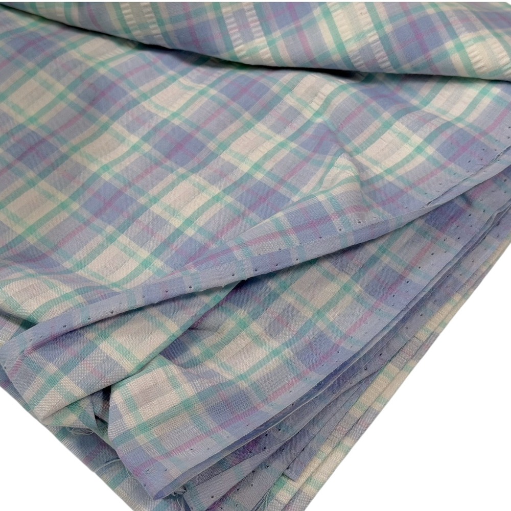 43x76" Blue Purple Plaid Fabric Remnant Pastel Cotton Blend Sewing Crafting